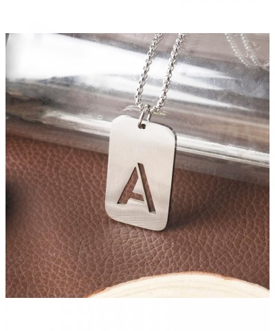 Initial A-Z Letter Pendant Necklace for Men Boys Womens, Stainless Steel Square Letter Pendant Chain Necklace A $9.00 Necklaces