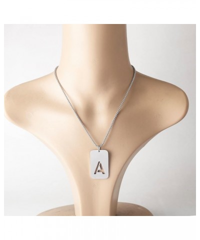 Initial A-Z Letter Pendant Necklace for Men Boys Womens, Stainless Steel Square Letter Pendant Chain Necklace A $9.00 Necklaces