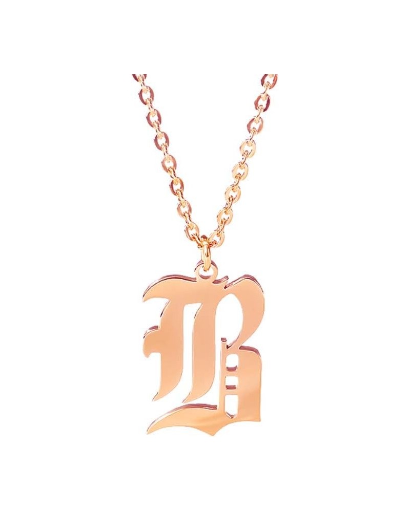 Old English Font Initial Letter Necklace Stainless Steel Alphabet Pendant Birthday Gift for Women MZ-NE-rose gold--B $11.26 N...