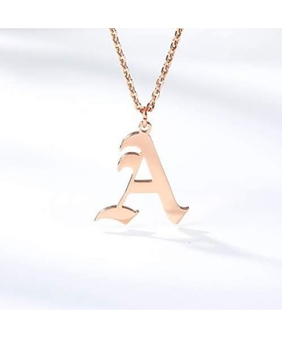 Old English Font Initial Letter Necklace Stainless Steel Alphabet Pendant Birthday Gift for Women MZ-NE-rose gold--B $11.26 N...