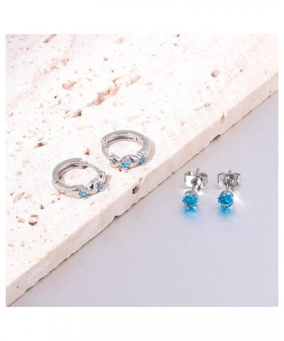 14K White Gold Plated Small Hoop Earrings for Women Girls Heart Cubic Zirconia Hypoallergenic Earrings Hoop+Stud Set--Blue CZ...