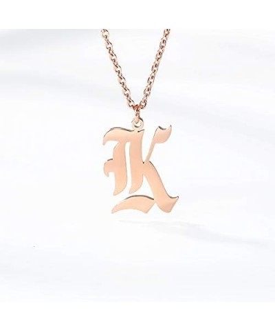 Old English Font Initial Letter Necklace Stainless Steel Alphabet Pendant Birthday Gift for Women MZ-NE-rose gold--B $11.26 N...