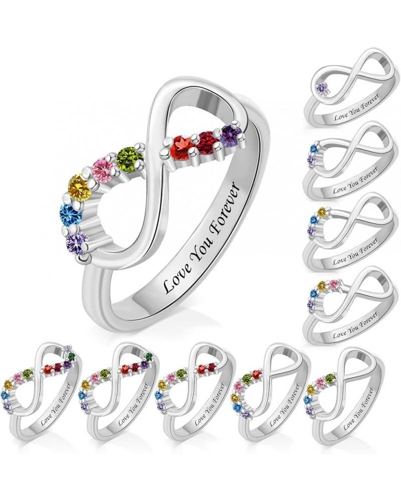 Personalized Sterling Silver Engraved Birthstone Infinite Rings for Mom With 1-10 Birthstones Custom Jewelry Gifts Family Rin...