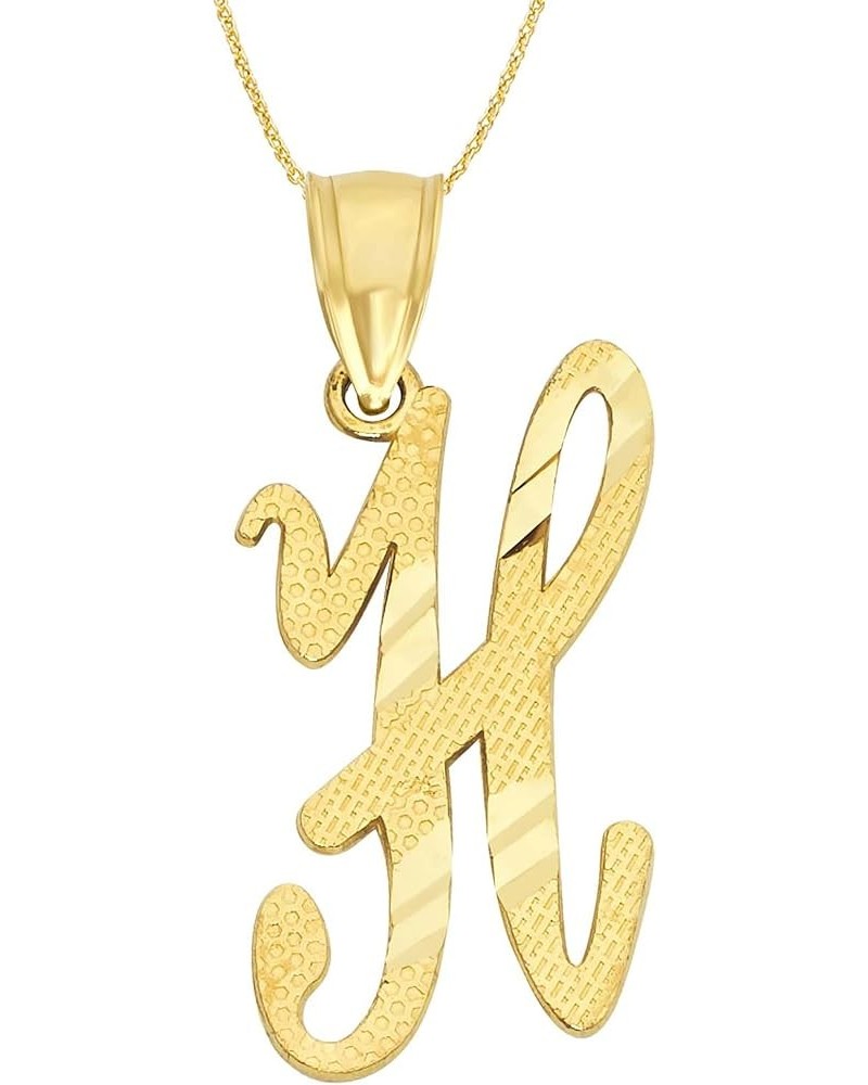 10k Solid Gold Cursive Initial Necklace, Personalized Letter Pendant Custom Jewelry for Her with Dainty Rolo Chain H $51.00 N...