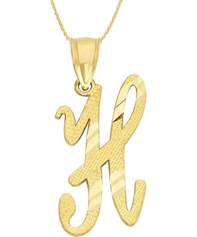 10k Solid Gold Cursive Initial Necklace, Personalized Letter Pendant Custom Jewelry for Her with Dainty Rolo Chain H $51.00 N...