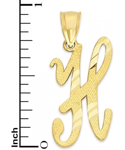 10k Solid Gold Cursive Initial Necklace, Personalized Letter Pendant Custom Jewelry for Her with Dainty Rolo Chain H $51.00 N...