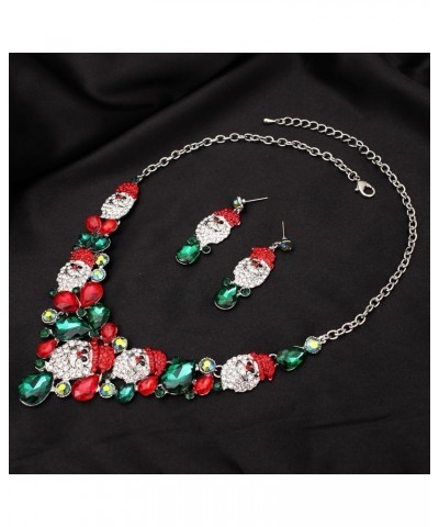 luxury Bib Santa Claus Christmas necklace Christmas Tree Earring Costume Jewelry Set Gifts for Women and girls Style4-Platinu...