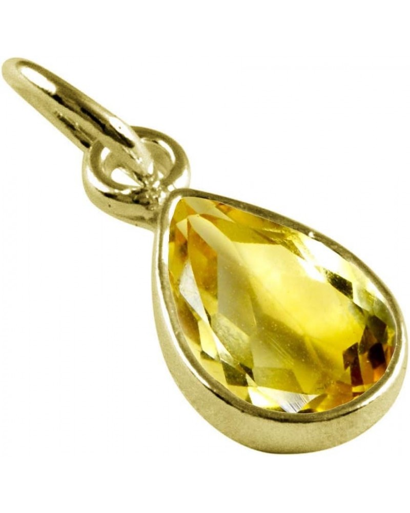 Choose Your Gemstone Pendants Pear Shape 925 Sterling Silver 18K Gold Plated Locket For Men Women natural-faceted-Citrine yel...