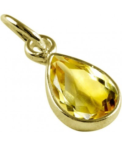 Choose Your Gemstone Pendants Pear Shape 925 Sterling Silver 18K Gold Plated Locket For Men Women natural-faceted-Citrine yel...