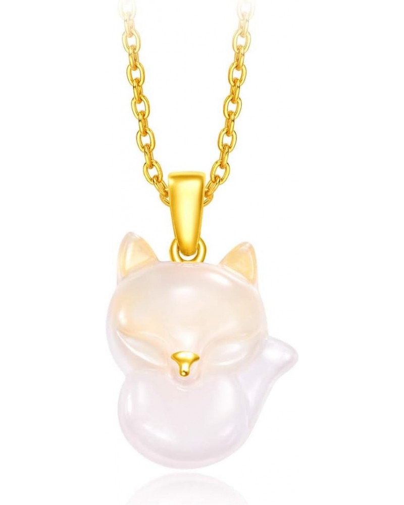 24K Gold and Rose Quartz Japanese Shinto Kitsune Fox of Fortune Pendant $99.63 Pendants