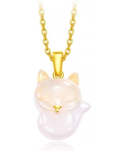 24K Gold and Rose Quartz Japanese Shinto Kitsune Fox of Fortune Pendant $99.63 Pendants