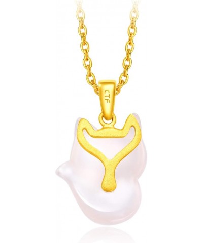 24K Gold and Rose Quartz Japanese Shinto Kitsune Fox of Fortune Pendant $99.63 Pendants