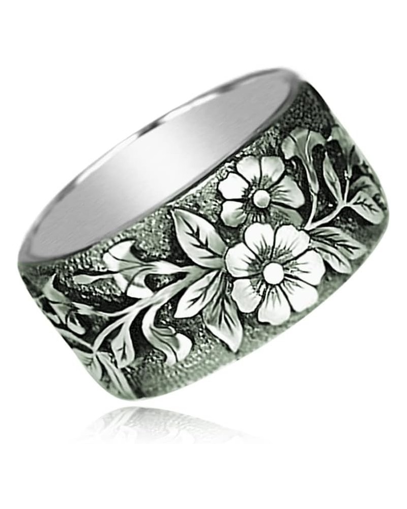 Retro Vintage S925 Sterling Silver Bands Ring for Women Men,Engraved Forest Mountain Flower Leaf Zebra Tiger Cat Rings,Realis...