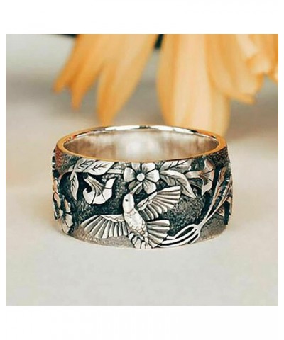 Retro Vintage S925 Sterling Silver Bands Ring for Women Men,Engraved Forest Mountain Flower Leaf Zebra Tiger Cat Rings,Realis...