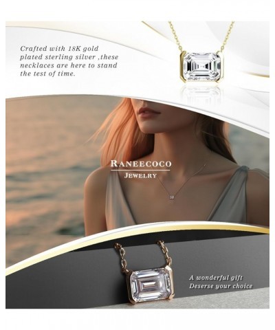 2.0ct Emerald Cut Solitaire Simulated Diamond CZ Pendant Necklace / 18K Gold Plated Sterling Silver Necklace for Women Yellow...