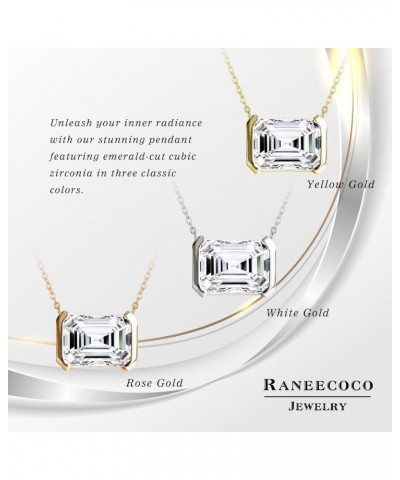 2.0ct Emerald Cut Solitaire Simulated Diamond CZ Pendant Necklace / 18K Gold Plated Sterling Silver Necklace for Women Yellow...