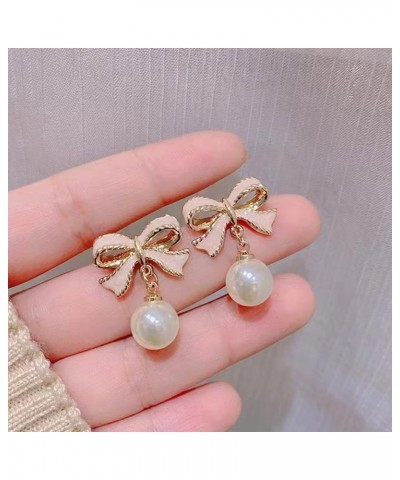 Pearl Bow Earrings Dainty Bow Earrings Rhinestone Bow Stud Earrings Pearl Statement Earrings for Christmas Party Holiday Jewe...