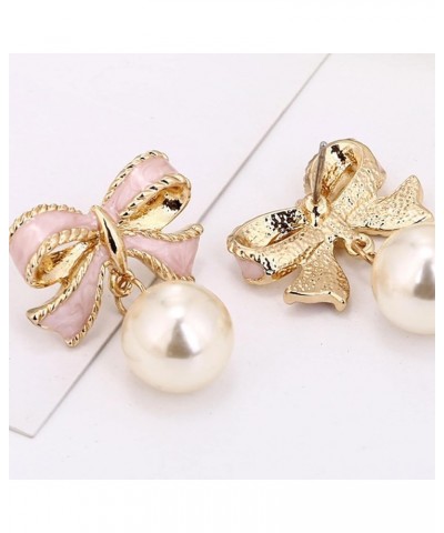 Pearl Bow Earrings Dainty Bow Earrings Rhinestone Bow Stud Earrings Pearl Statement Earrings for Christmas Party Holiday Jewe...