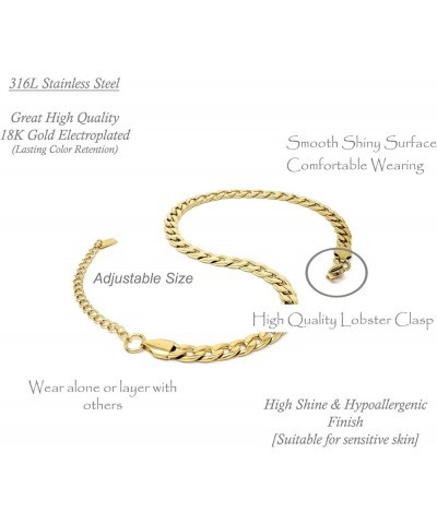 Stainless Steel Chain Anklet for Women Girls Waterproof Jewelry Adjustable Ankle Bracelet Jewelry C: Curb Cuban (Gold 5mm) $1...