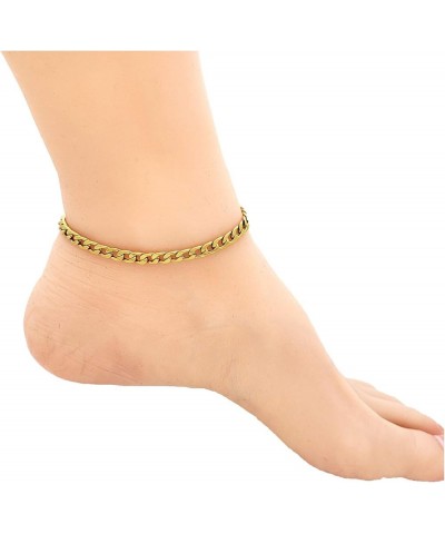 Stainless Steel Chain Anklet for Women Girls Waterproof Jewelry Adjustable Ankle Bracelet Jewelry C: Curb Cuban (Gold 5mm) $1...