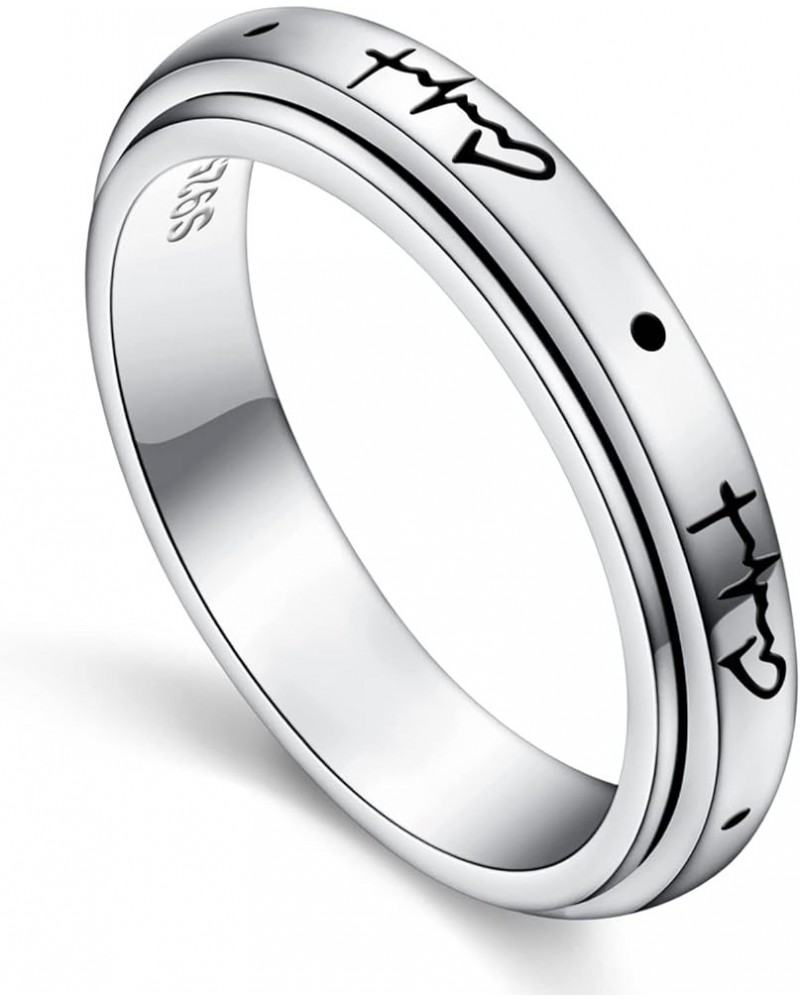 S925 Sterling Silver Faith Hope Love Spinner Rings Inspirational Anti Anxiety Ring Fidget Ring Heartbeat $19.32 Rings