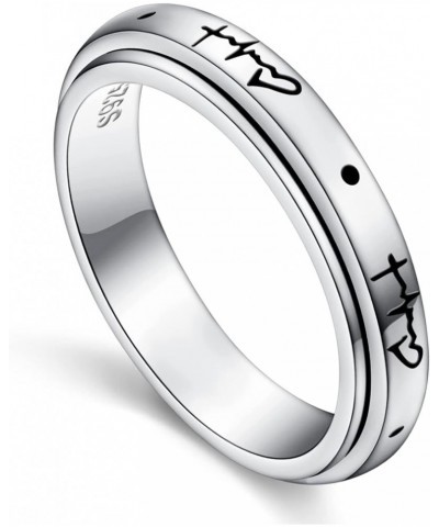 S925 Sterling Silver Faith Hope Love Spinner Rings Inspirational Anti Anxiety Ring Fidget Ring Heartbeat $19.32 Rings