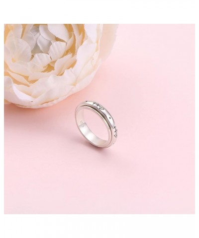 S925 Sterling Silver Faith Hope Love Spinner Rings Inspirational Anti Anxiety Ring Fidget Ring Heartbeat $19.32 Rings