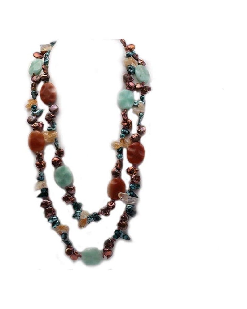 JYX Brown Coin Freshwater Pearl with Cirtine and Gemstone Opera Necklace $32.44 Necklaces