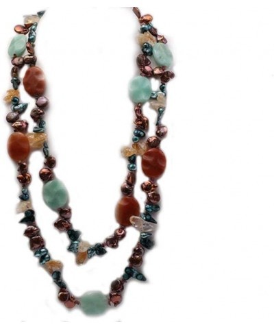 JYX Brown Coin Freshwater Pearl with Cirtine and Gemstone Opera Necklace $32.44 Necklaces