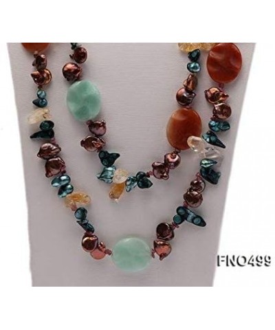 JYX Brown Coin Freshwater Pearl with Cirtine and Gemstone Opera Necklace $32.44 Necklaces