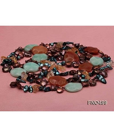 JYX Brown Coin Freshwater Pearl with Cirtine and Gemstone Opera Necklace $32.44 Necklaces