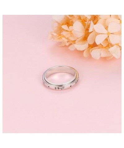 S925 Sterling Silver Faith Hope Love Spinner Rings Inspirational Anti Anxiety Ring Fidget Ring Heartbeat $19.32 Rings