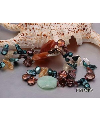 JYX Brown Coin Freshwater Pearl with Cirtine and Gemstone Opera Necklace $32.44 Necklaces