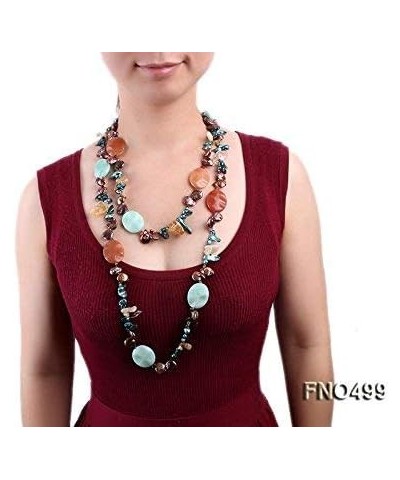 JYX Brown Coin Freshwater Pearl with Cirtine and Gemstone Opera Necklace $32.44 Necklaces