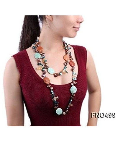 JYX Brown Coin Freshwater Pearl with Cirtine and Gemstone Opera Necklace $32.44 Necklaces