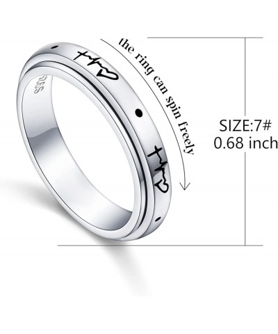 S925 Sterling Silver Faith Hope Love Spinner Rings Inspirational Anti Anxiety Ring Fidget Ring Heartbeat $19.32 Rings