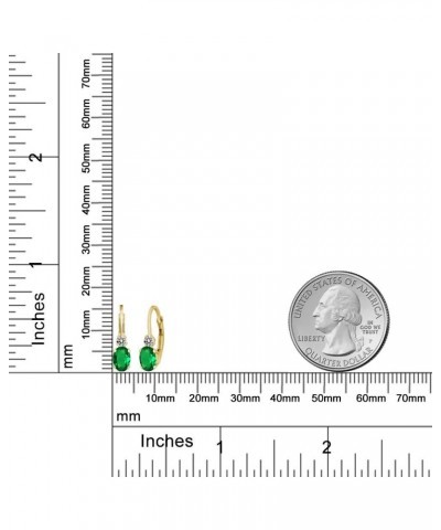 14K Yellow Gold Green Nano Emerald and White Diamond Leverback Earrings For Women | 0.87 Cttw | Gemstone May Birthstone | Ova...