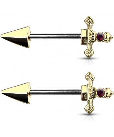 14GA 316L Stainless Steel Red Gem Set Dagger Nipple Barbells, Sold as A Pair Gold Tone $9.43 Body Jewelry