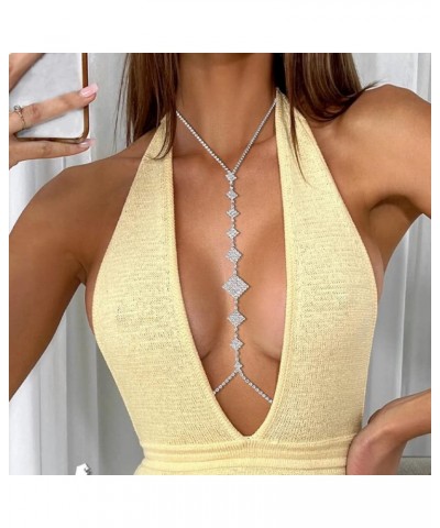 Sexy Rhinestone Body Chain Bra Crystal Body Jewelry Boho Bikini Body Necklace Crossover for Women and Girls D $9.82 Body Jewelry