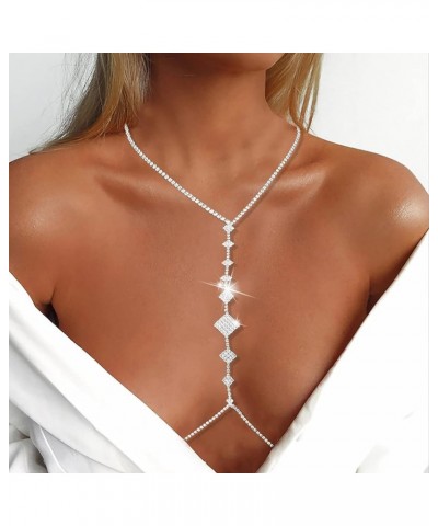 Sexy Rhinestone Body Chain Bra Crystal Body Jewelry Boho Bikini Body Necklace Crossover for Women and Girls D $9.82 Body Jewelry