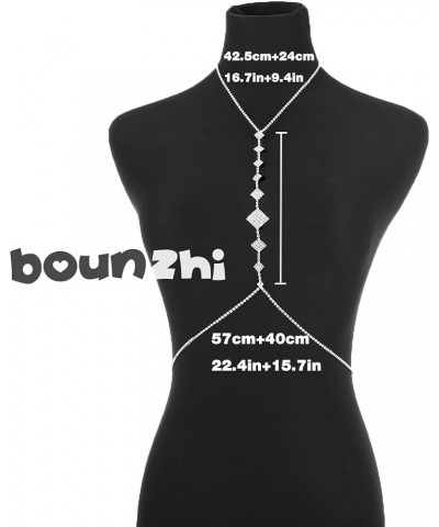 Sexy Rhinestone Body Chain Bra Crystal Body Jewelry Boho Bikini Body Necklace Crossover for Women and Girls D $9.82 Body Jewelry