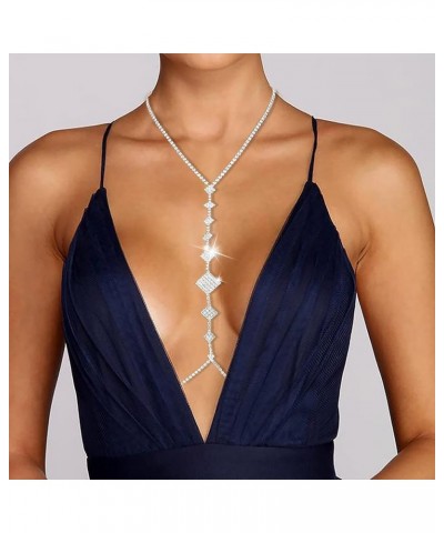 Sexy Rhinestone Body Chain Bra Crystal Body Jewelry Boho Bikini Body Necklace Crossover for Women and Girls D $9.82 Body Jewelry