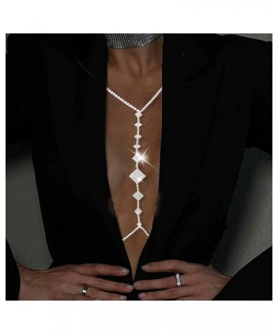 Sexy Rhinestone Body Chain Bra Crystal Body Jewelry Boho Bikini Body Necklace Crossover for Women and Girls D $9.82 Body Jewelry