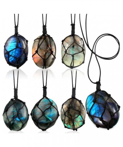 6 Pcs Labradorite Dragon Heart Necklaces Natural Crystal Pendant Wrap Braid Jewelry Stone Labradorite Crystal Colorful Jewelr...