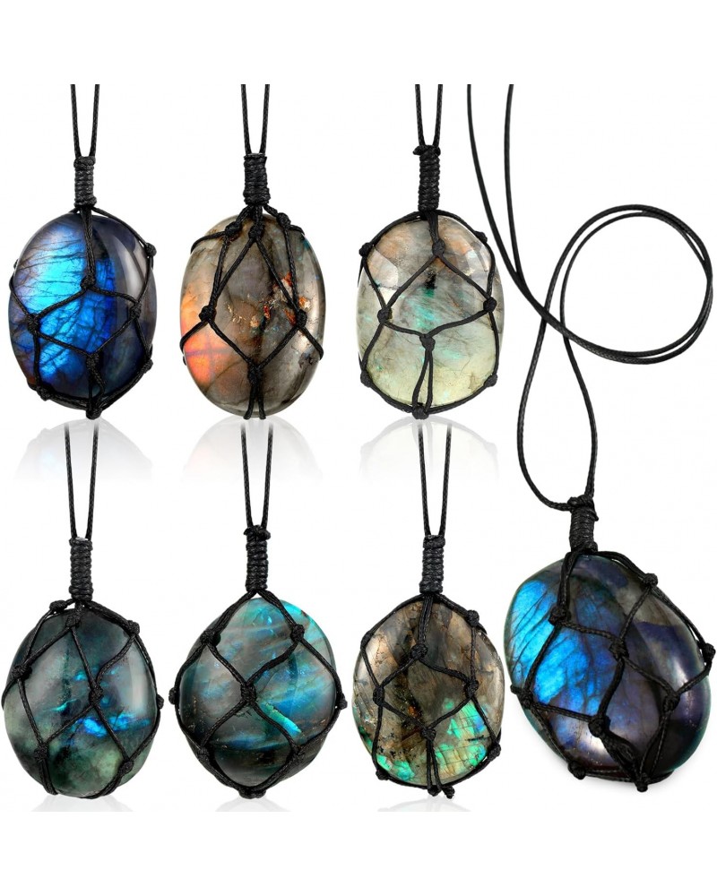 6 Pcs Labradorite Dragon Heart Necklaces Natural Crystal Pendant Wrap Braid Jewelry Stone Labradorite Crystal Colorful Jewelr...