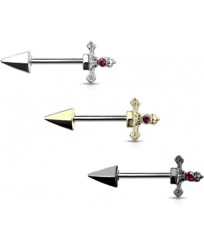 14GA 316L Stainless Steel Red Gem Set Dagger Nipple Barbells, Sold as A Pair Gold Tone $9.43 Body Jewelry