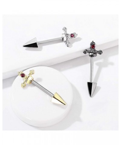 14GA 316L Stainless Steel Red Gem Set Dagger Nipple Barbells, Sold as A Pair Gold Tone $9.43 Body Jewelry