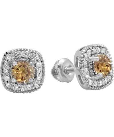 Round Gemstone & White Diamond Ladies Halo Style Stud Earrings, 925 Sterling Silver Champagne Diamond $121.34 Earrings