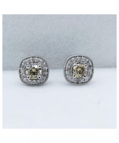 Round Gemstone & White Diamond Ladies Halo Style Stud Earrings, 925 Sterling Silver Champagne Diamond $121.34 Earrings