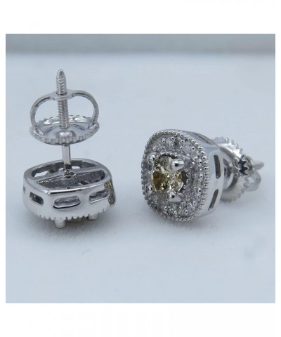 Round Gemstone & White Diamond Ladies Halo Style Stud Earrings, 925 Sterling Silver Champagne Diamond $121.34 Earrings